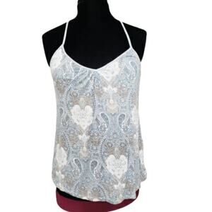 Ink & Ivy Blue Paisley and Floral T Back Plunge V Neckline Tank Top Blouse M